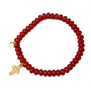 <b>Red</b> Beaded <b>Bracelet</b> With Gold Cross Charm 316L Stainless Steel PVD Gold Plating Sustainable Resistant Fashion Jewelry - Product Image 2
