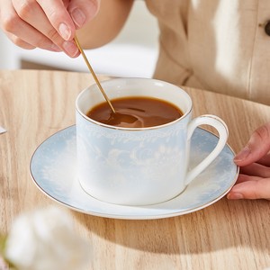 Ceramic Coffee <b>Cup</b> <b>and</b> <b>Saucer</b> with Gold Rim - Gradient Texture Tea <b>Cup</b> for Afternoon Tea - Product Image 5