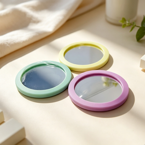 Wholesale 60mm Round Soft Silicone Frame Shatterproof Acrylic Pocket <b>Mirror</b> Portable Kids Makeup Hand <b>Mirror</b> - Product Image 3