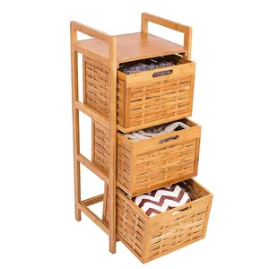 De bambú del gabinete del cajón del estante de almacenamiento de bambú de cestas Rack con 3 extraíble cajones - Product Image 1