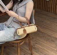 Tas Mini Wanita Trendy, Selempang Satu Bahu, Tas Anyaman dengan Ritsleting untuk Pantai