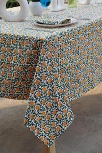 Handmade Eco-Friendly Green & White Indian Floral Cotton <b>Tablecloth</b> for Farmhouse Wedding Events - Product Image 5