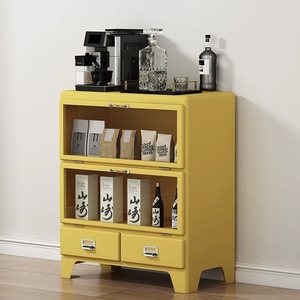 Mobile buffet retrò in metallo bianco con anta in <span class=keywords><strong>vetro</strong></span> per chicchi di caffè, liquori ed essenziali da cucina - Product Image 5