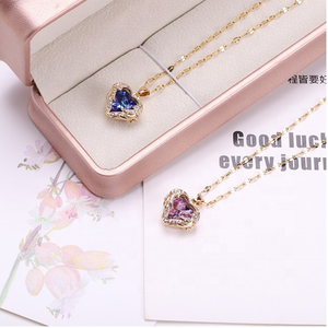 Colorido océano corazón colgante mujer chapado en oro amor titanio acero cerradura cadena Micro incrustaciones collar de circón - Product Image 3