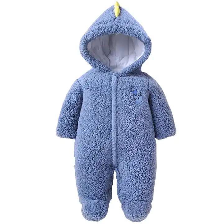 Vine Newborn Baby Hooded Fleece Romper Snowsuit Infant Footed Jumpsuit  Outfits Blue 0-3 Months 0-3 Months (Pack of 1) Blue