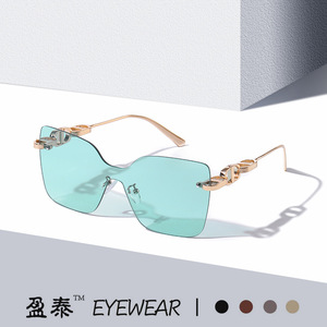 Lunettes de soleil sans monture D Brand, métal doré, verres roses, UV400, style streetwear pour femmes - Product Image 2