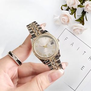 Reloj Analógico de Acero Inoxidable para Mujer, con Pedrería, Tono Dorado, Esfera con Números Romanos y Visualización de Fecha, Elegante y de Lujo para Fiestas - Product Image 3