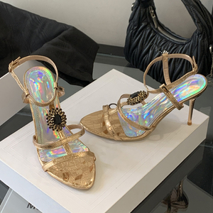 New Styles Women's Diamonds Decor High Heels Shoes T-strap Pumps <b>Open</b> Pointed Toe Dress Buckles Sandals - Product Image 6