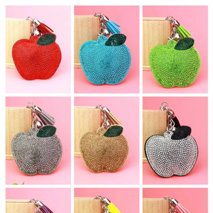 Creative Gift Crystal Rhinestone Bow Key Chains Apple Korean Velvet Hot Diamond Keychain Fashion Tassel