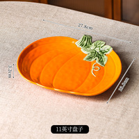 Service d'assiettes en céramique motif citrouille, design moderne et épuré, motif végétal, compatible micro-ondes, pour la cuisson domestique et la table
