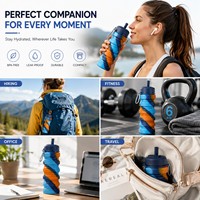Bouteille d'eau pliable en silicone avec logo personnalisé, portable, anti-fuite, télescopique, pour le sport, gobelet de voyage pliable avec mousqueton