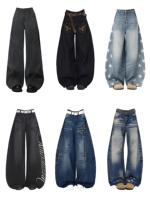 Celana Jeans Wanita High Waisted Model Baru, Longgar, Nyaman, Lurus, Ramah Lingkungan, Bernapas, 12oz, Cetak Sesuai Pesanan