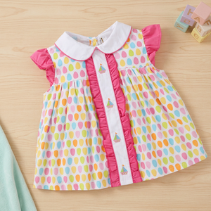 Robe d'été décontractée spéciale avec appliqué 3D pour petites filles, broderie bateau à voile - 100% coton certifié OEKO-TEX, anti-UV, longueur midi - Product Image 3