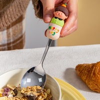 Ensemble polyvalent et durable de cuillères et fourchettes en acier inoxydable avec manche en silicone motif dessin animé pour desserts, café, fruits – Ustensiles de table domestiques