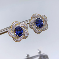 Retro Style New Flower Fine Ohr stecker 6*8 Simulierter Saphir eingebettet