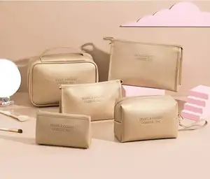 Portable PU Cosmetic Bag Large Capacity PU Toiletry Bag Pink Durable holiday -Travel Waterproof PU Cosmetic Bag Custom Logo