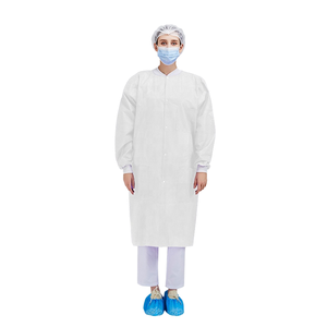 Bata de Laboratorio Blanca de Spandex/Algodón SMS con Detección de Agujas y Fusión sin Costuras para Uso Hospitalario Unisex - Product Image 1
