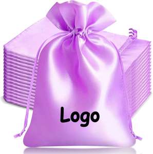 Sacs en satin personnalisés avec logo, vente en gros, sacs de rangement pour perruques en soie avec cordon, pochettes en satin pour bijoux - Product Image 1