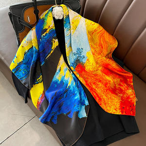 Mode été <span class=keywords><strong>doré</strong></span> jaune couleur vive 90*90cm <span class=keywords><strong>carré</strong></span> chapeaux Hijabs doux confort Imitation soie imprimé cou <span class=keywords><strong>carré</strong></span> écharpe - Product Image 1