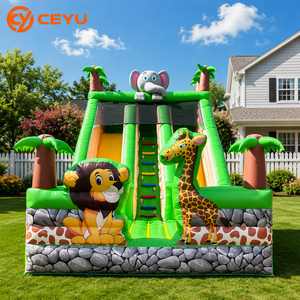 Tobogán Inflable Ceyu Safari Jungle con Decoración de Elefante y Jirafa, Dos Carriles Amarillos, para Jardín, Césped, Diversión Infantil al Aire Libre - Product Image 1