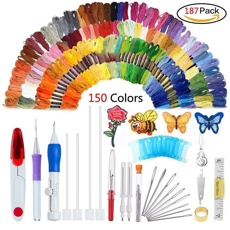 Thread Floss Kit Magia Bordado Pen Punch Needle Kit DIY Ferramenta De Costura Decoração De Casa Lona Sólida para Iniciante Looen