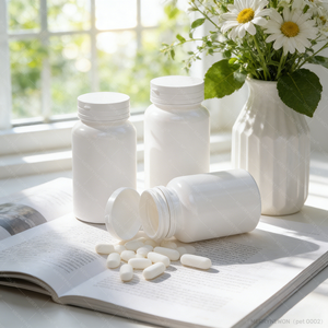 Bouteille de capsules de vitamines en PET avec impression de logo personnalisée, emballage pour pilules et comprimés - Product Image 1