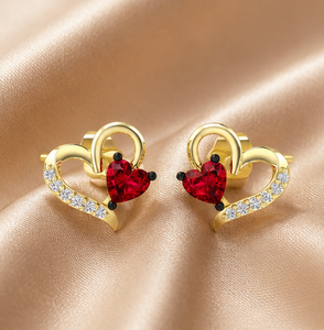 925 Sterling Silver Gold Plated Heart Shape <b>Red</b> Cubic Zirconia Stud <b>Earrings</b> for Women Romantic CZ Jewelry Wedding Anniversary - Product Image 1