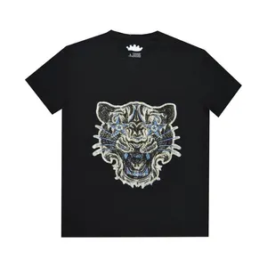 Wholesale Cute Star Eyed Animal Rhinestone Design T-Shirt Breathable Cotton Shiny Animal Men's Tee Shirts