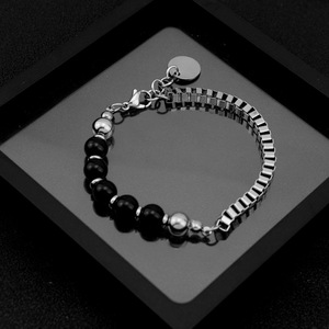 New Popular Design Spliced Black Bead <b>Chain</b> Bracelet <b>Titanium</b> Steel Silver Plated Unisex's Bracelets Simple Jewelry Wholesale - Product Image 1