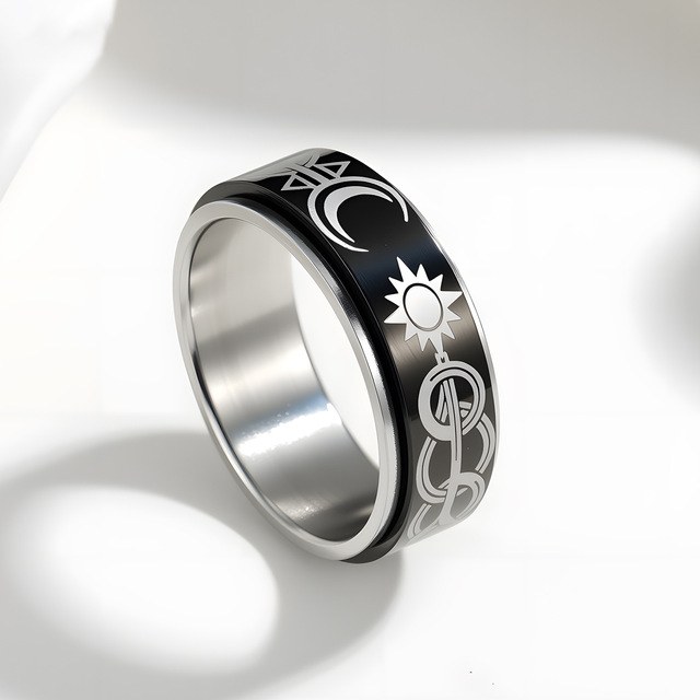 Stainless Steel Eternal Star and Moon Spinner Ring, Rotatable Stress Relief Anxiety Ring, Men's Fashion Jewelry