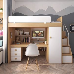 2024 Лидер продаж, детская односпальная двухъярусная кровать для малышей, современная кровать из МДФ, со столом и столом - Product Image 2