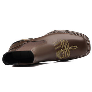 Unisex Cowboy Boots Comfortable Pull on Zipper Chunky <b>Heel</b> Pointed Toe Western Cowboy <b>Men</b> Boots Party Wearing Ankle Boots - Product Image 4