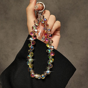 High-End Luxury Crystal Key Chain Exquisite Hanging Pendant Bead Wrist Strap Crystal Hanging Chain for Cellphone Phone Lanyard