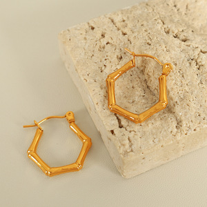 Geometric Titanium Steel <b>Cuff</b> <b>Earrings</b> Gold Silver Hexagon Shape Fashion Commuter Jewelry Lightweight Luxury Design - Product Image 2