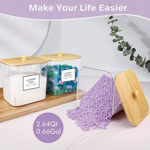 Contenitore Trasparente in Plastica con Coperchio in Bambù per Detersivo, Ideale per Bagno e Lavanderia, Vendita all'Ingrosso - Product Image 6