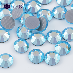 คริสตัลแก้ว YHB ขนาดใหญ่ Ss10 Ss12 Ss16 ขายส่งจำนวนมาก แบบไม่ใช้ความร้อน สีฟ้า ฐานเรียบ - Product Image 4