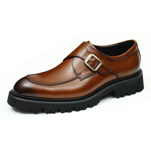 Thick-soled leather <b>shoes</b>, adding <b>height</b> for business and casual wear, with adjustable buckles and retro British pointed toe des - Product Image 5