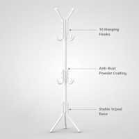 Perchero Metálico Cedar Space de Tubo de Hierro Pulverizado, de Pie, Fácil Montaje, con Estante para Sombreros y Zapatos, Moderno, de Tres Niveles, Negro y Blanco, OEM ODM