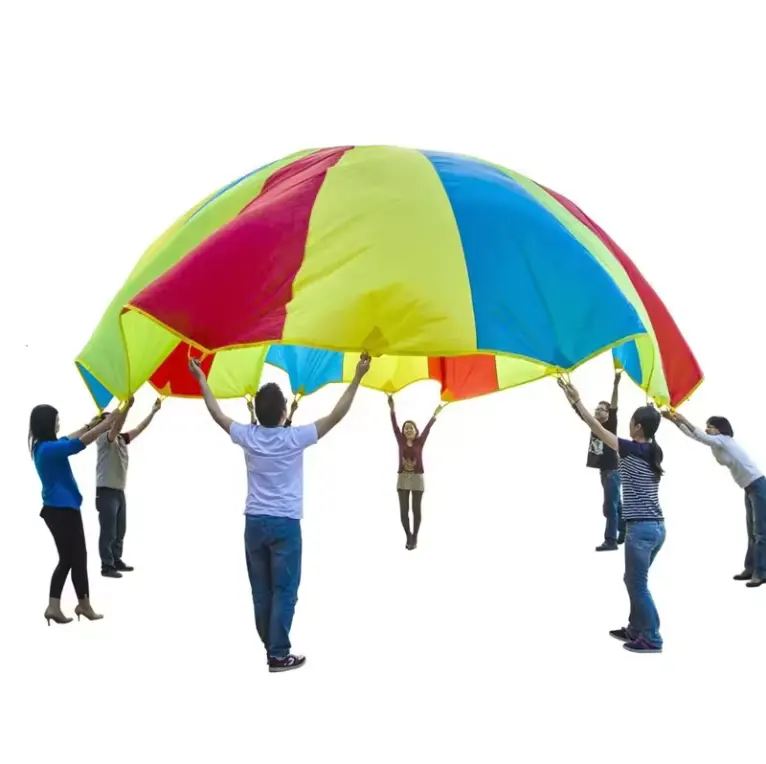 6 Feet - 20 Feet Children Play Rainbow Parachute with 8 Handles for Team Building Activity Game