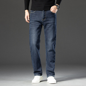 <span class=keywords><strong>Vaqueros</strong></span> de invierno cálidos de algodón para <span class=keywords><strong>hombre</strong></span>, talla grande, de mezclilla gruesa con forro polar, lavado medio, corte recto holgado y elástico, ideales para negocios. - Product Image 3