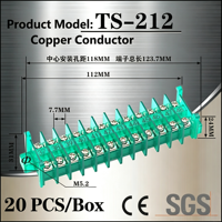 Borne de connexion TS212, type à vis M5.2, 20 pièces par boîte, pour armoire de commande électrique