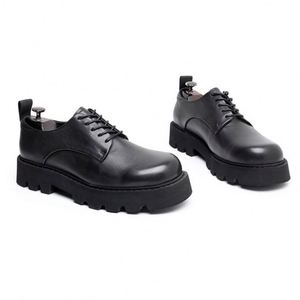 Chaussures Derby noires pour hommes - Basses, pour le travail et les déplacements, à bout carré, semelle épaisse, rehaussantes, légères, respirantes, antidérapantes, style britannique décontracté - Product Image 6