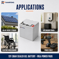 Baterai LiFePO4 Gel Tertutup RANFENG 12V 38Ah untuk Penyimpanan Energi Surya, UPS, Kapal, Peralatan Listrik, Kursi Roda Elektrik