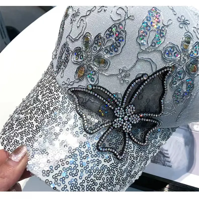 Unisex Bóng Rhinestone Bướm Đỉnh Cap Phụ Nữ Của Casual Joker Che Nắng Cho Câu Cá Thoáng Khí Net Mũ Bóng Chày