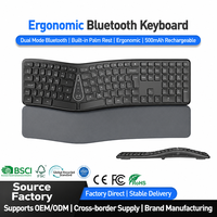 Clavier ergonomique sans fil à trois modes avec fonction 2.4G et Bluetooth, compatible avec les systèmes Windows 10 et Mac OS X