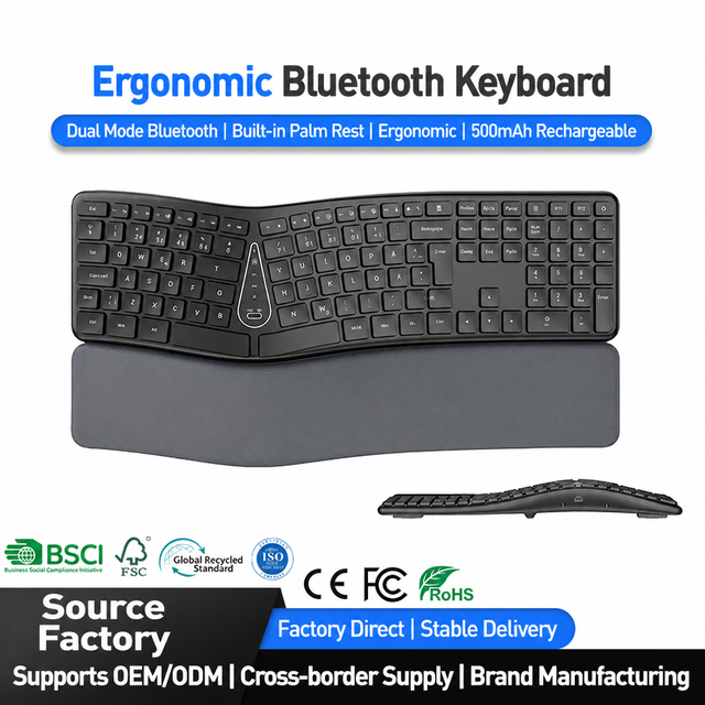 Three Mode Wireless Ergonomic Split Keyboard with 2.4G and BT Feature Compatible with Windows 10 and Mac OS X System