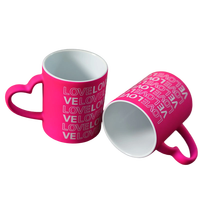 Mug en porcelaine 11 oz vierge pour sublimation, tasse en céramique mate fluorescente avec poignée en forme de cœur pour le bricolage (thé/café)