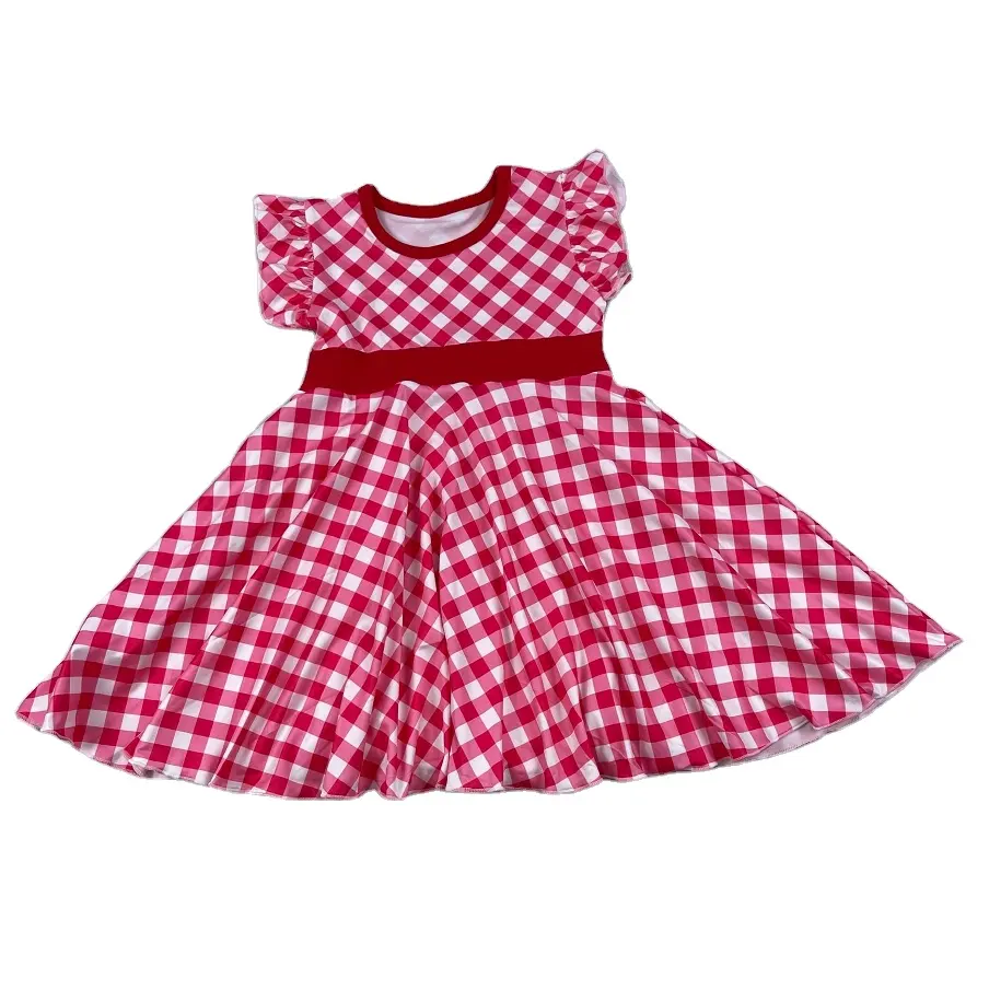 Wholesale children wear Baby Girl Custom summer frock design party dress kids girls milk silk checked dresses with belt 2021