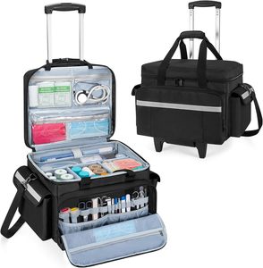 Sac médical <span class=keywords><strong>à</strong></span> roulettes avec chariot amovible, sac <span class=keywords><strong>de</strong></span> transport pour infirmière avec séparateurs amovibles, bandoulière réglable pour médecins - Product Image 1