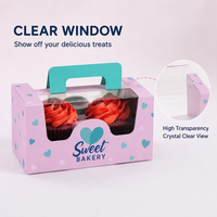 Boîte d'emballage personnalisée pour cupcakes avec fenêtre transparente et poignée, en papier imprimé, vente en gros pour boulangerie et livraison de cadeaux